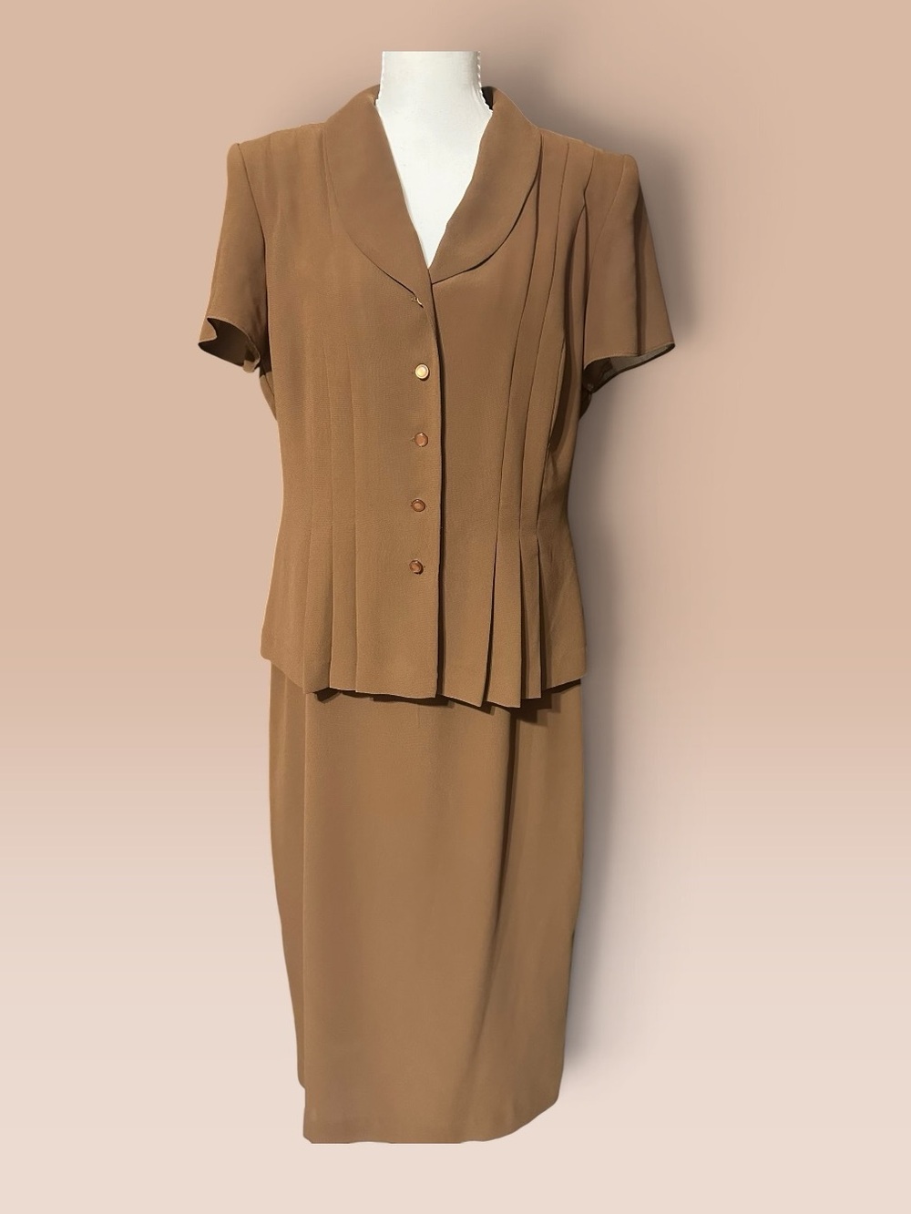 Danny & Nicole Camel Brown Pencil Skirt Two-Piece Set